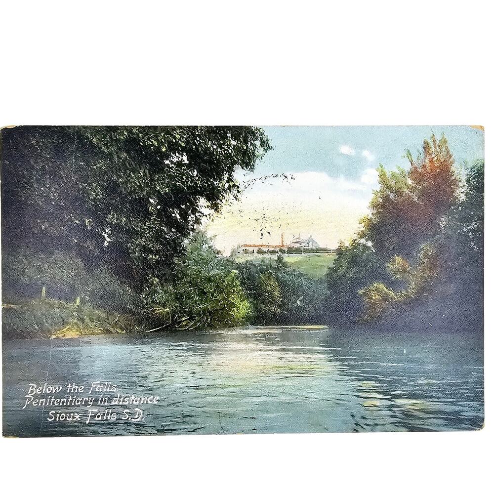 1909 Antique Postcard Bellow The Falls Penitentiary in Distance Sioux Fall SD